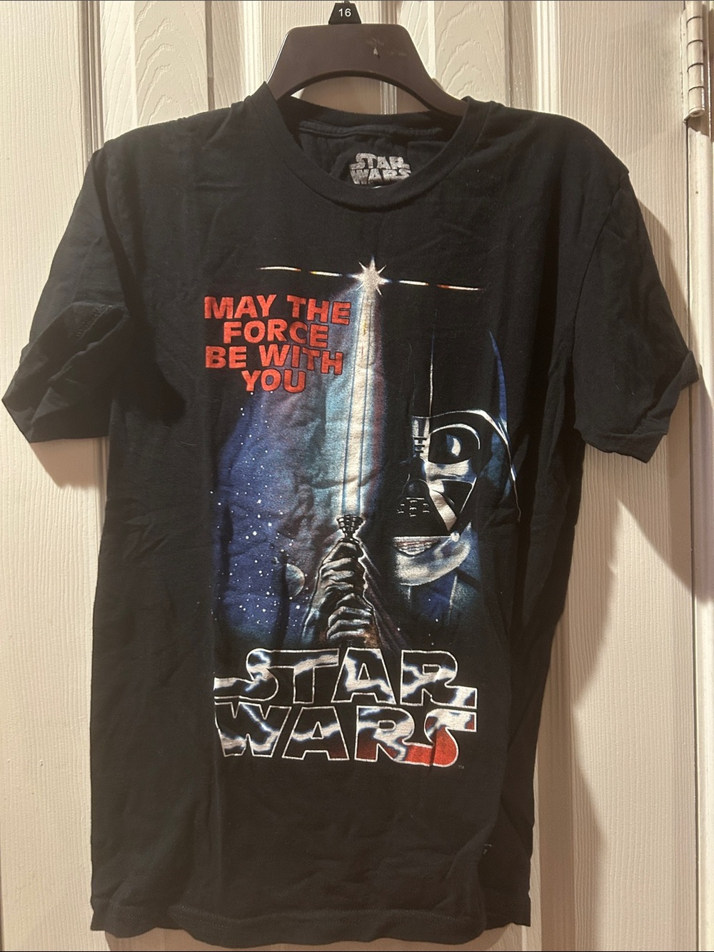 Star Wars Black Short-Sleeve Tee with Vader Lightsaber Graphic